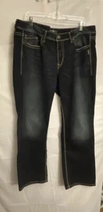 Silver Jeans Lola Straight Midrise Thick Stitch Distressed Denim Jeans Size 20 - Picture 1 of 10