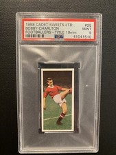 1958 Cadet Sweets Ltd. #25 Bobby Charlton Title 19mm PSA 9 Mint Rookie Card