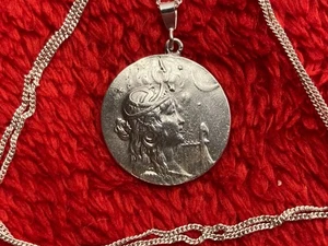 Sterling silver art nouveau lady lyre cameo pendant necklace with new 18" chain - Picture 1 of 3