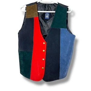 Vintage Patchwork Vest Womens Large Multicolor Boho Rodeo Snap Front Stretch - Picture 1 of 7