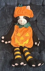 Vintage Terrys Village Tuxedo Cat Halloween Pumpkin Costume Plush Decor 24" - Picture 1 of 5