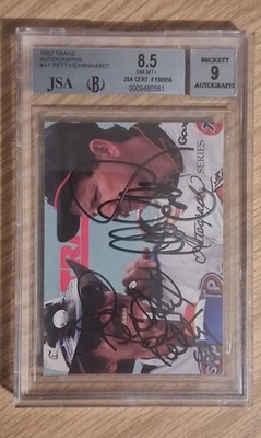 DALE EARNHARDT & RICHARD PETTY 1992 Traks #A1 DUAL Autograph JSA 8.5 NM / AUTO 9 - Image 1 of 2