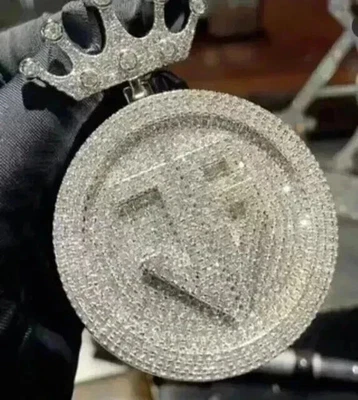 4.00Ct Round Cut Real Moissanite 14k White Gold Plated Men's Customized Pendant - Image 1 of 4