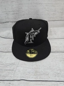 MLB Florida Marlins 59FIFTY 5950 Herren eng anliegende New Era Mütze Kappe schwarz weiß 7 1/8 - Bild 1 von 5