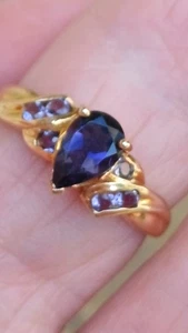 Tansanit...Gelbgold Iolith & Tansanit Ring. Größe N/0 - Bild 1 von 10