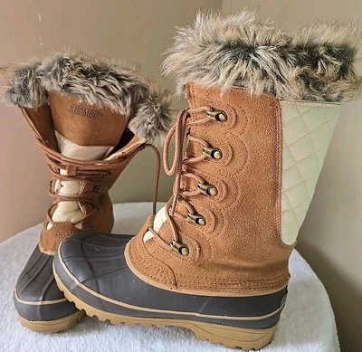 KHOMBU Nordic 2 Boot Women’s 6 Brown Leather Lace Up Faux Fur SWEET WARM - Image 1 of 4