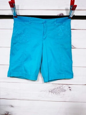 Pantalones Cortos Mujer Gloria Vanderbilt Talla 12 Azul Cintura Elástica Bordados Estrás Foto 1 de 4