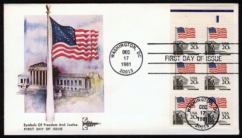 #1896a 20c Flag Over Supreme Court w/ Selvage, Gill Craft FDC **ANY 5=FREE SHIP* Cover