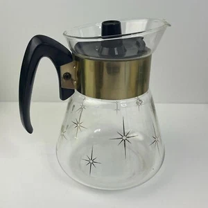 Corning Ware caraffa caffè e coperchio vetro Atomic Starburst Gold Star brocca 4 tazze - Foto 1 di 10
