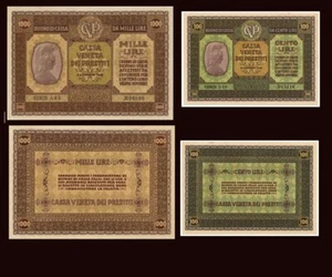 022) Lire 100+1.000 Cassa Veneta dei Prestiti1918 ( Copia-Riproduzione) - Foto 1 di 1