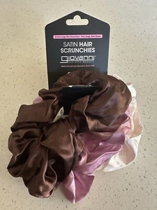 Giovanni Satin 3 Extra Large Hair Scrunchies In Pink, Beige,Dark Brown,1tried On - Picture 1 of 3
