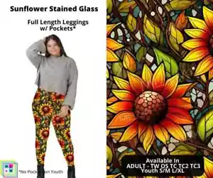 Sunflower Stained Glass Full Length Leggings w/ Pockets - Picture 1 of 4