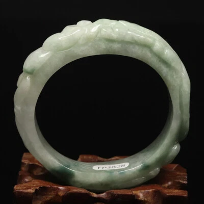 Brazalete Brazalete 53mm Blanco Verde Jadeíta Jade Dragones Tallados a Mano 07709 Foto 1 de 4