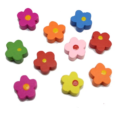100 Mixed Bright Candy Color 12mm Flower Wood Beads~Wooden Beads - image 1 of 4