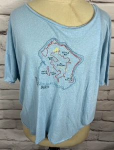 Camisa para mujer We The Free talla L azul manga corta "Bora Bora" mezcla de lino - Imagen 1 de 4