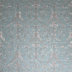 Turquoise blue green gray pearl Victorian damask faux fabric textured Wallpaper - Picture 1 of 16