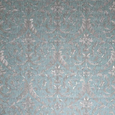 Turquoise blue green gray pearl Victorian damask faux fabric textured Wallpaper - Image 1 of 4