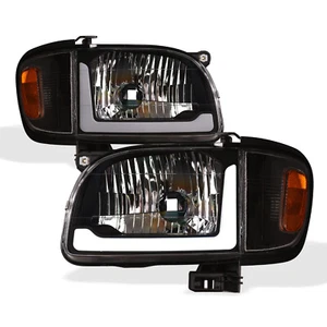 Topline For 2001-2004 Toyota Tacoma LED Strip Headlights+Corner Signal Amber Blk - Picture 1 of 9