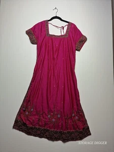 Indian Style Women’s Pink Embroidery Short Sleeves Dress Made in India - Picture 1 of 12