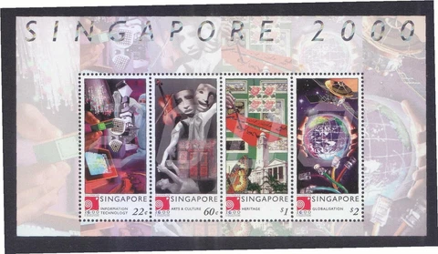 SINGAPORE 2000 STAMPING THE NEW MILLENNIUM SOUVENIR SHEET 4 STAMPS SC#918a MINT Cover