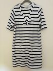 Laura Ashley Womens Shift Dress Blue And White Striped Front Pockets Size 16