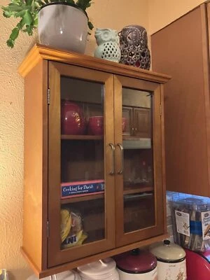 Armario de pared con puerta de vidrio con estantes ajustables Marrón Cocina Baño Armario Foto 1 de 4