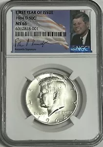 1964 D NGC MS66 SILVER KENNEDY FIRST YEAR OF ISSUE JFK COIN 50C HALF DOLLAR - Picture 1 of 3