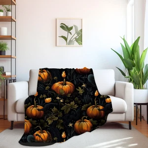 Mystic Pumpkin Patch Blanket Cottagecore Throw in Sherpa or Velveteen by Durazza - Picture 1 of 11