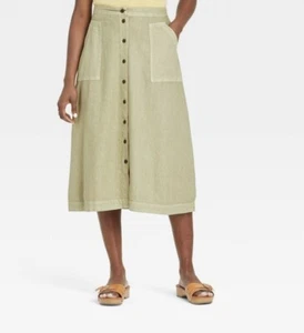 Universal Thread Women's Button-Front Utility A-Line Midi Skirt - Green XS - Picture 1 of 2