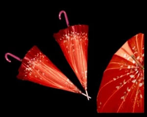 Set Of 2-Sanchai oriental style chinese umbrella fully functional 32” Red2 Silky - Picture 1 of 12