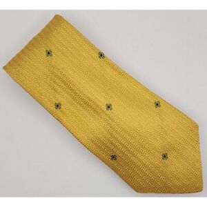 Bold Yellow Kiton Tie Necktie Green Flowers Textured Silk 3.5"W 60"L GEO86