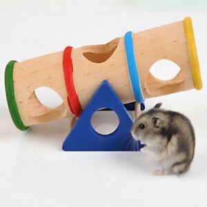 Hamsters Wood Tunnel Tube Wooden Nest Cage Colorful Seesaw Small Pet Toy Channel