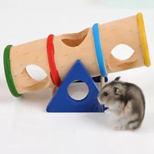 Hamsters Wood Tunnel Tube Wooden Nest Cage Colorful Seesaw Small Pet Toy Channel - Picture 1 of 12