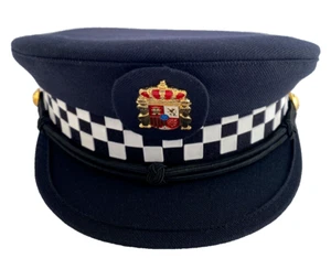 Vintage Spanish Police Service Hat Policeman Royal Coat of Arms of Spain Badge - Picture 1 of 5