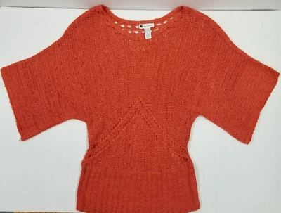 Valerie Bertinelli Womens Open Knit Sweater 3/4 Kimono Sleeve Orange Size Large - Image 1 of 4