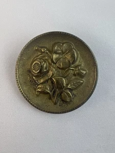 VTG Large Brass Embossed Floral Rose Loop Shank Button - Picture 1 of 5