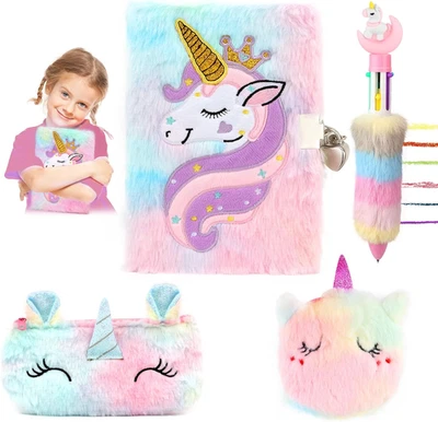 Einhorn Tagebuch Schloss Notizbuch Gelschreiber 2 Taschen A5 Journal 5 6 7 8 9 J - Bild 1 von 4