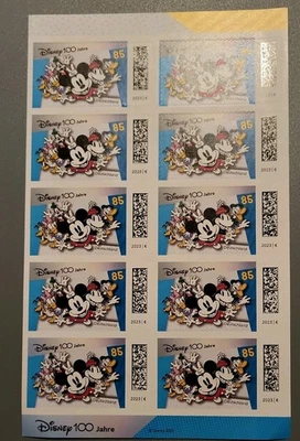 10 BRIEFMARKEN "100 JAHRE DISNEY", JE 0,85 € (85 Cent) original + selbstklebend - Bild 1 von 2