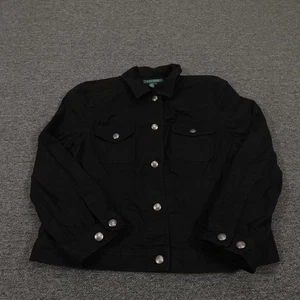 Vintage Lauren Ralph Lauren Jacket Womens XL Black Linen Western Trucker 90s - Picture 1 of 11
