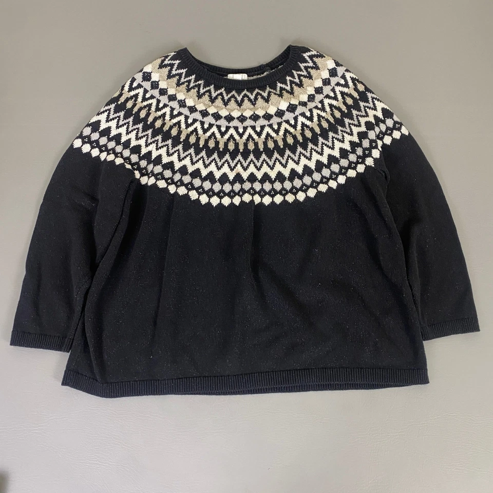 Suéter J. Jill Fair Isle Mujer 2X Negro Brillante Metálico Manga Larga Navidad Foto 1 de 4