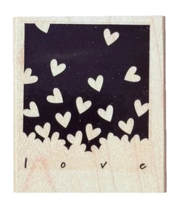 Sello de goma de madera con frase de palabra de amor con duchas de corazón que caen suavemente día de San Valentín - Imagen 1 de 2