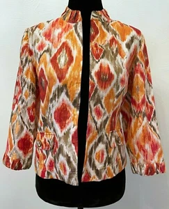 Chaqueta frontal abierta para mujer Chico's talla 0 naranja estampado batik mezcla de lino - Imagen 1 de 12
