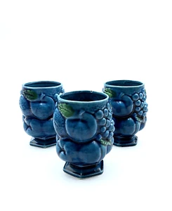 3 Vintage 1960's Inarco Mood Indigo Blue Fruit Juice Tumblers Cups E2853 Japan - Picture 1 of 7
