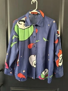 Parfois Women's Shirt Large Multi Color Billiard Pool Print Collared Wild Fun - Picture 1 of 7