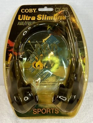 VTG Coby CX-22 Ultra Slimline AM FM Headphone Radio Sport Headphones Black NIP - Image 1 of 4