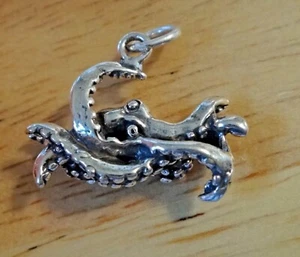 Sterling Silver 3D 17x23mm Solid 4 gram Octopus Squid Calamari Fish Charm - Picture 1 of 5