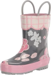 Stephen Joseph Kids Rain Boots, Charcoal Floral,9,Girls' Shoes - Picture 1 of 1