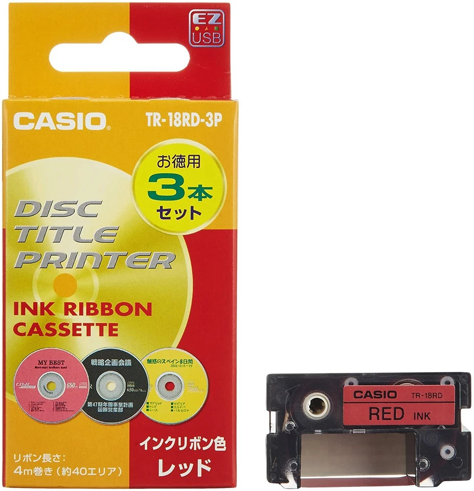 Casio TR-18RD-3P Red Ink Ribbon Disc Title Printer 3pcs from Japan new F/S - Image 1 of 1