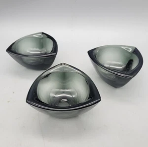 Vintage Kaj Franck Bullseye Bowls Smoke Gray Glass Finland Scan Mod Set of 3 - Picture 1 of 11