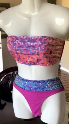 Bikini de natación Am:Pm By Espiral rosa multicolor bandeau, corte brasileño. Talla grande Foto 1 de 4